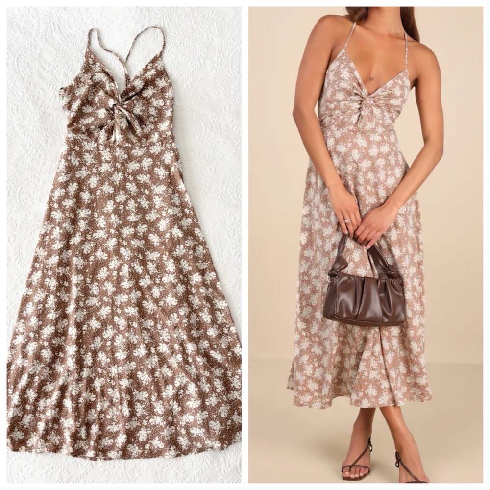 Lulu's Brown Floral Maxi Dress